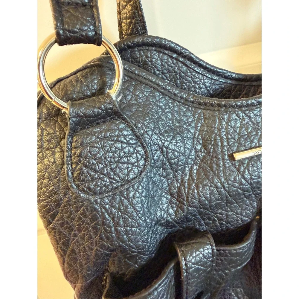 Jaclyn Smith Black Pebbled Faux Leather Shoulder‎ Bag Multi Pocket Handbag